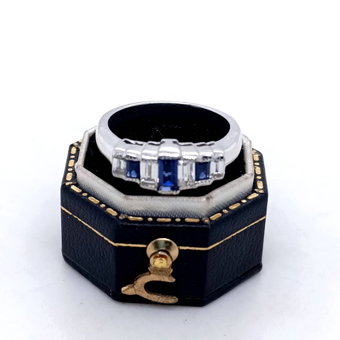 Blue Sapphire and Diamond Ring , White Gold