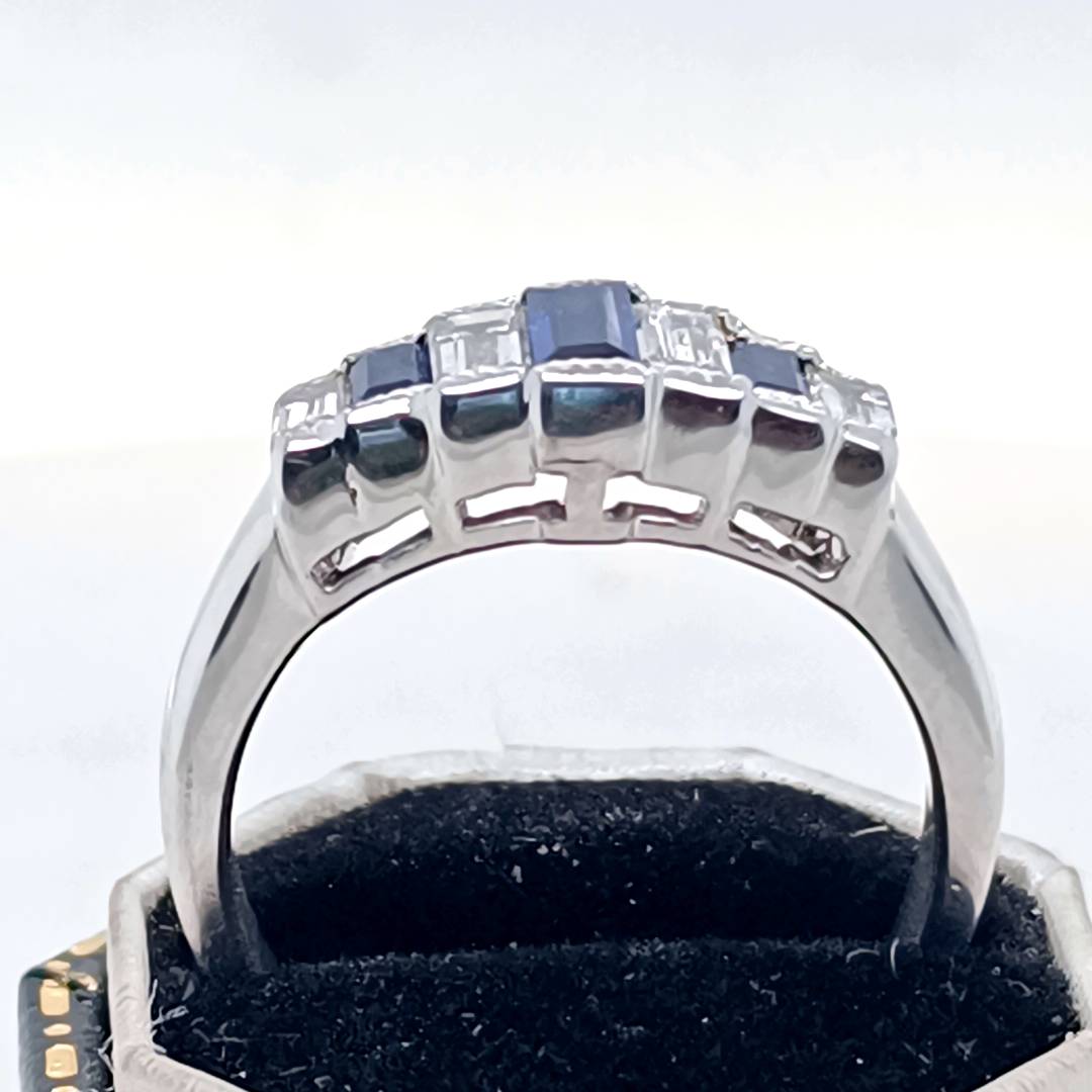 Blue Sapphire and Diamond Ring , White Gold