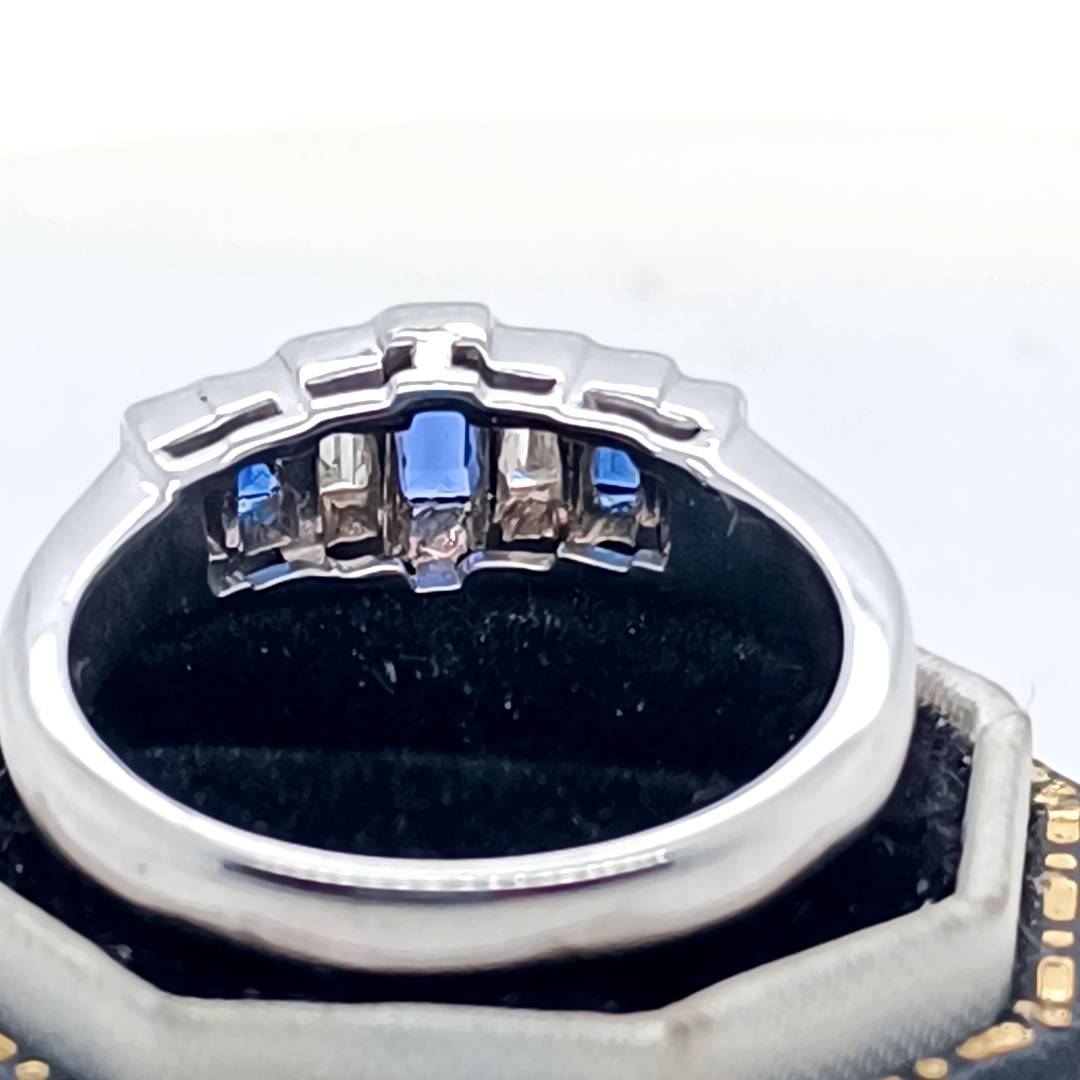 Blue Sapphire and Diamond Ring , White Gold