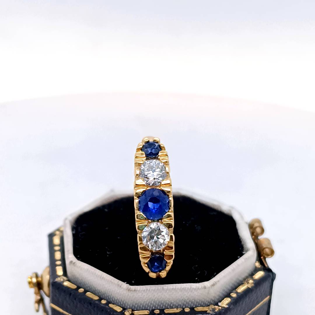 Blue Sapphire and Diamond Gold Ring
