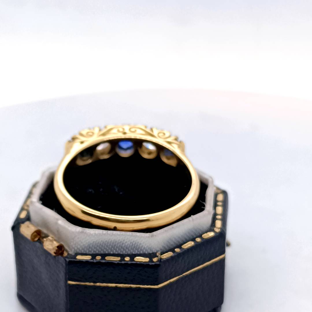 Blue Sapphire and Diamond Gold Ring