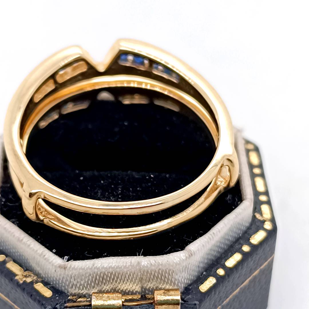 Blue Sapphire and Diamond Double Band Gold Ring