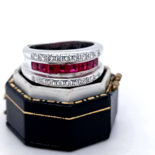 Rubies and Diamonds Wide Band Ring