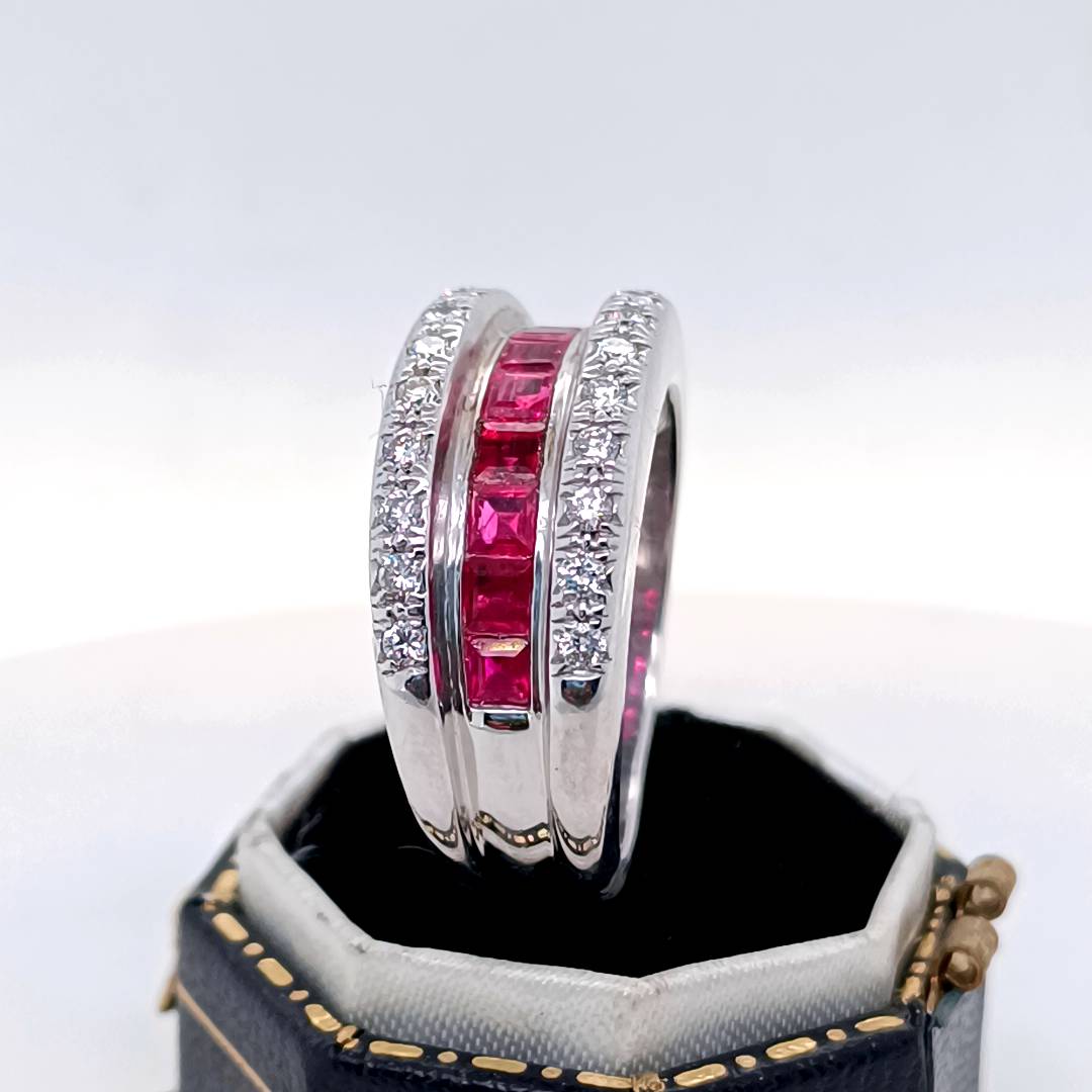 Rubies and Diamonds Wide Band Ring