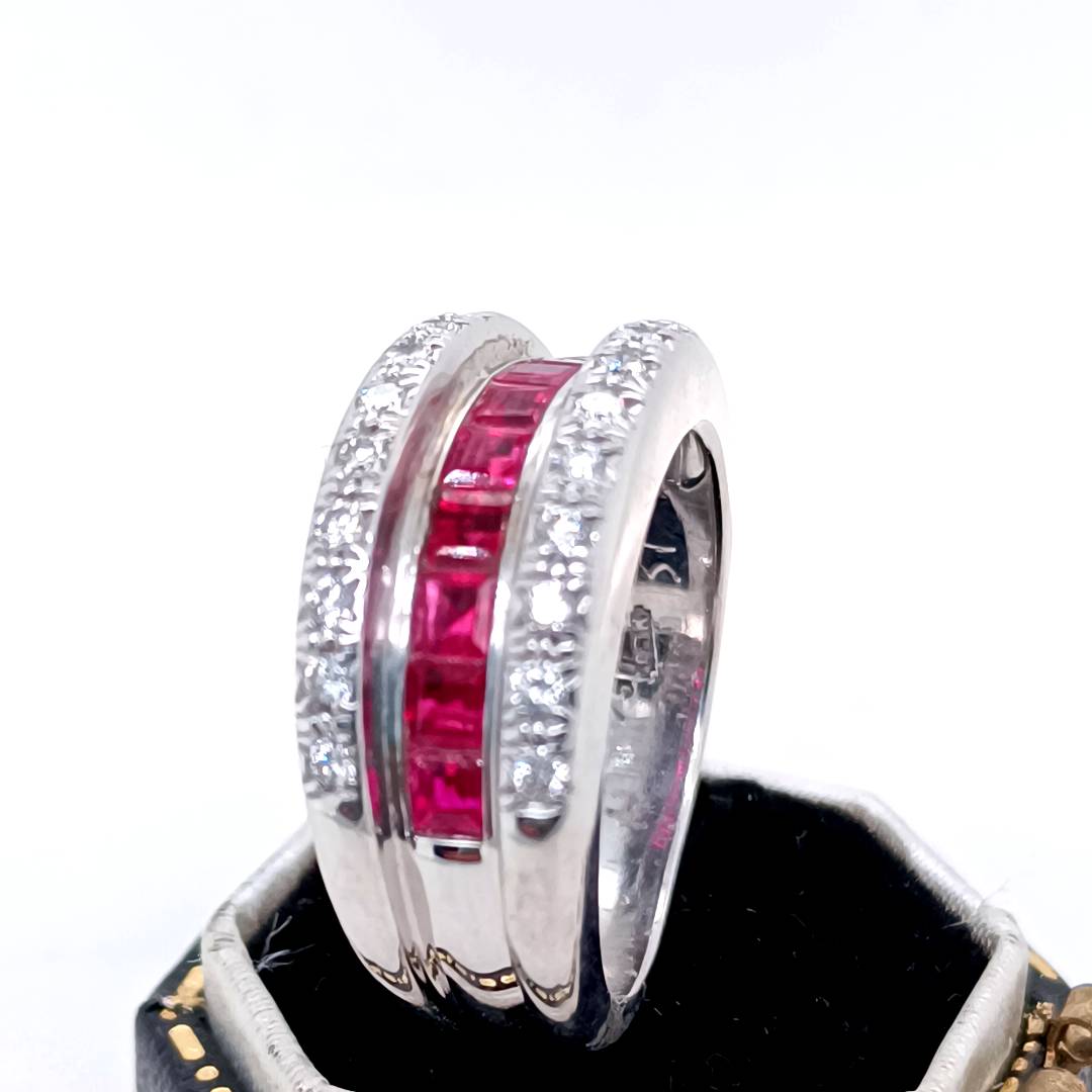 Rubies and Diamonds Wide Band Ring