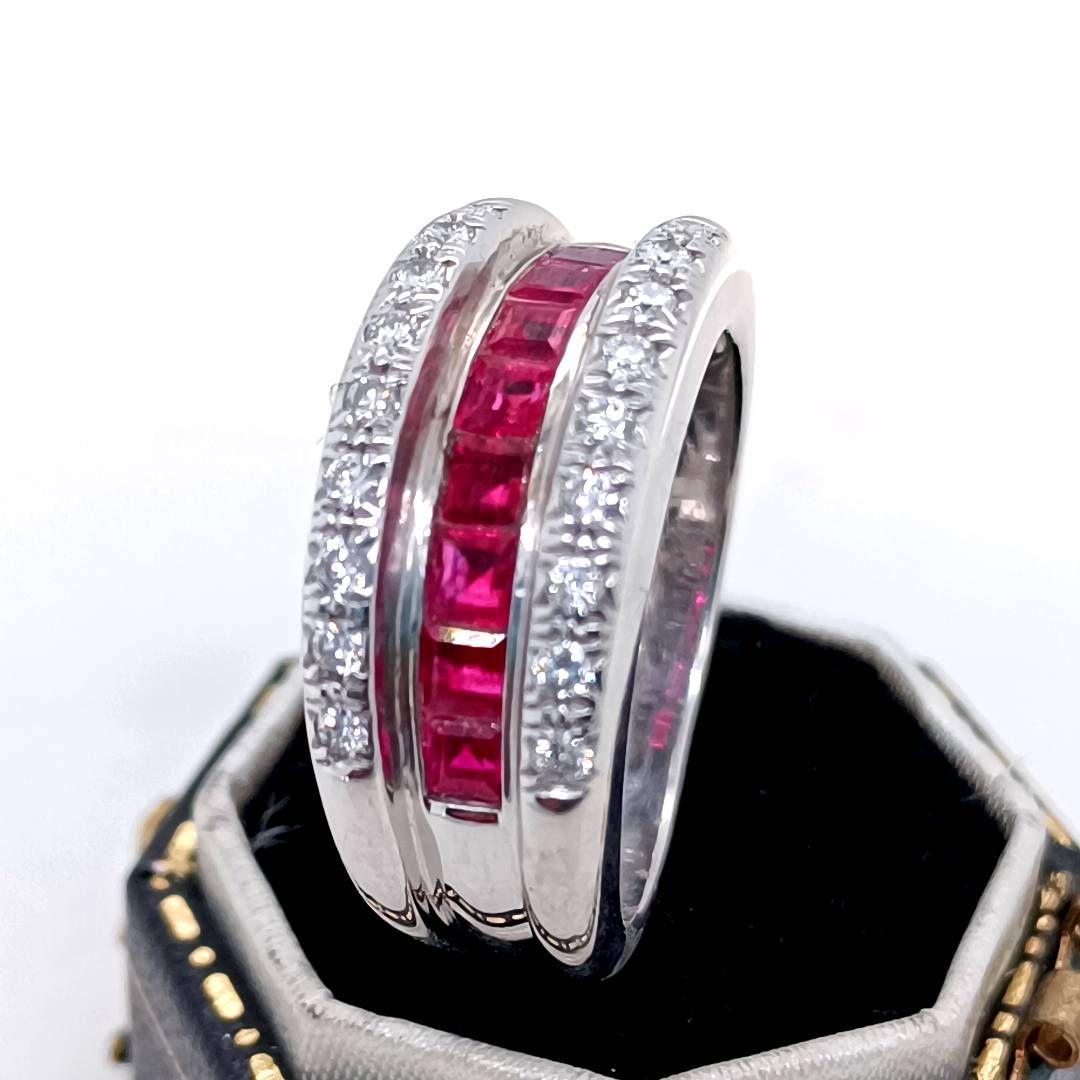 Rubies and Diamonds Wide Band Ring