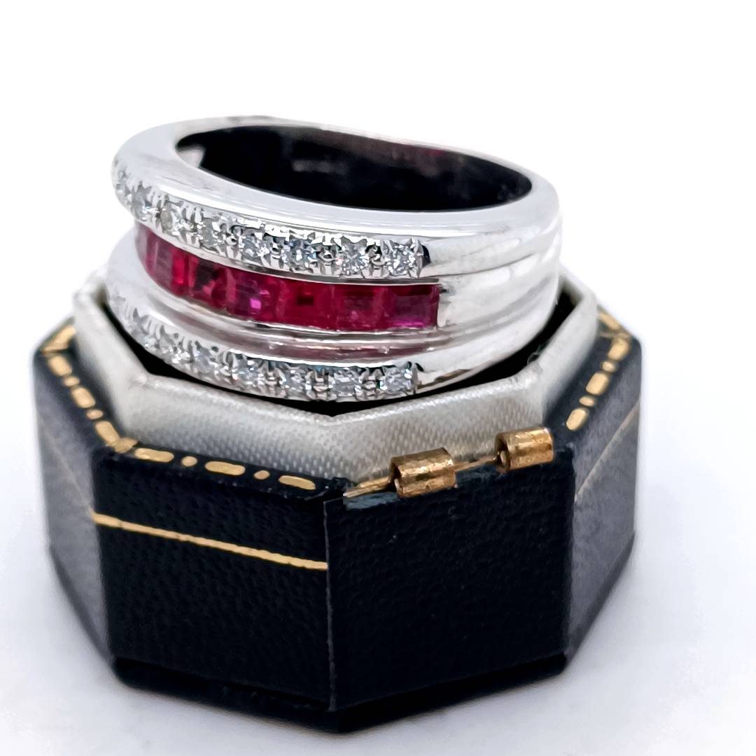 Rubies and Diamonds Wide Band Ring