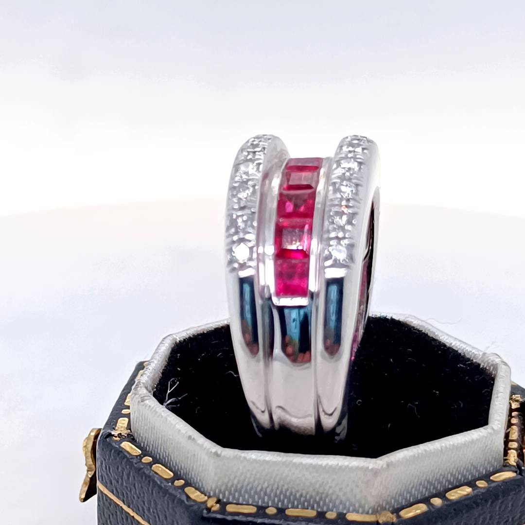 Rubies and Diamonds Wide Band Ring