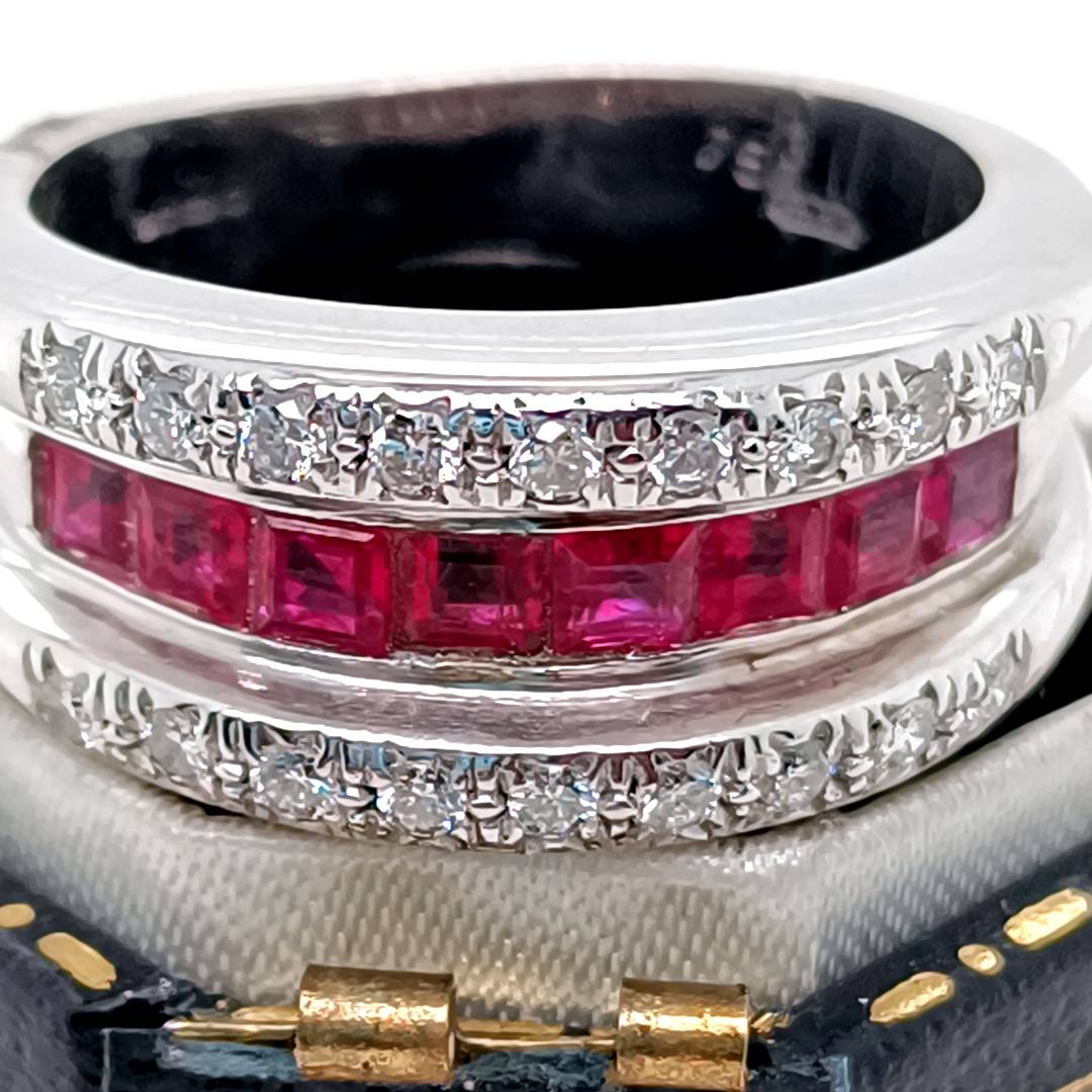 Rubies and Diamonds Wide Band Ring