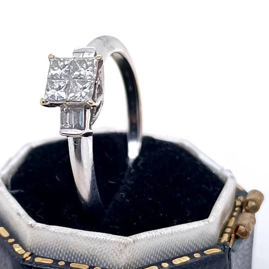 Diamond Princess Cut , White Gold Ring