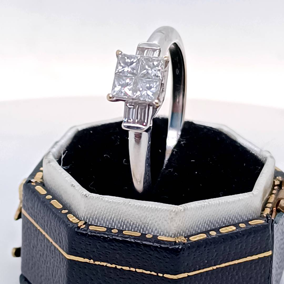 Diamond Princess Cut , White Gold Ring