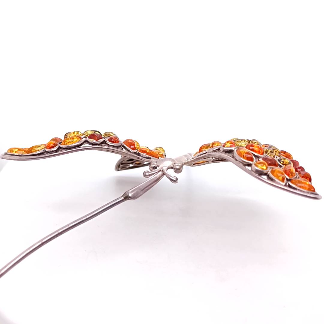 Butterfly and Laef Silver and Amber Necklace