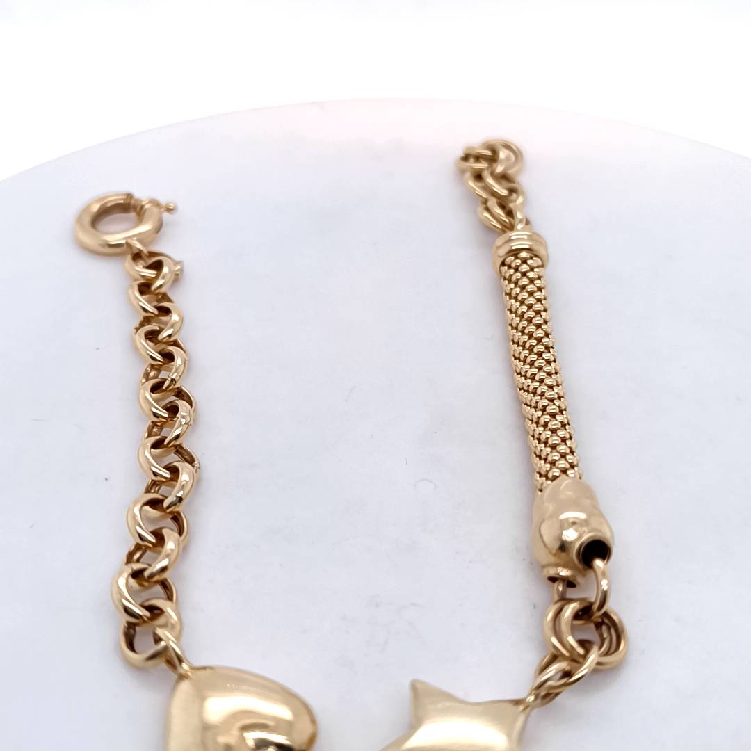 Gold Charm Bracelet with Hearts, Star & Dolphin