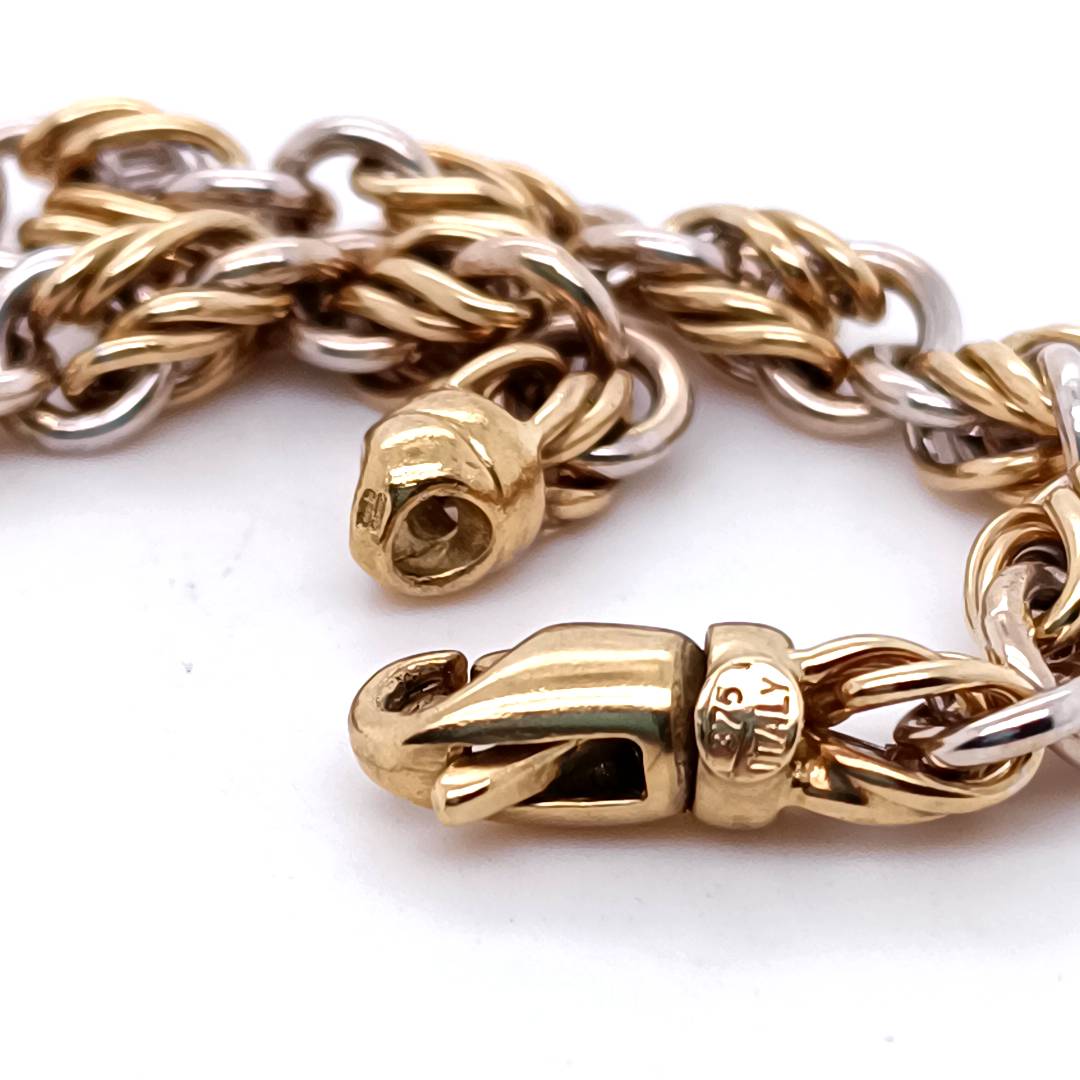 Double Link Italian Bracelet, White & Yellow Gold