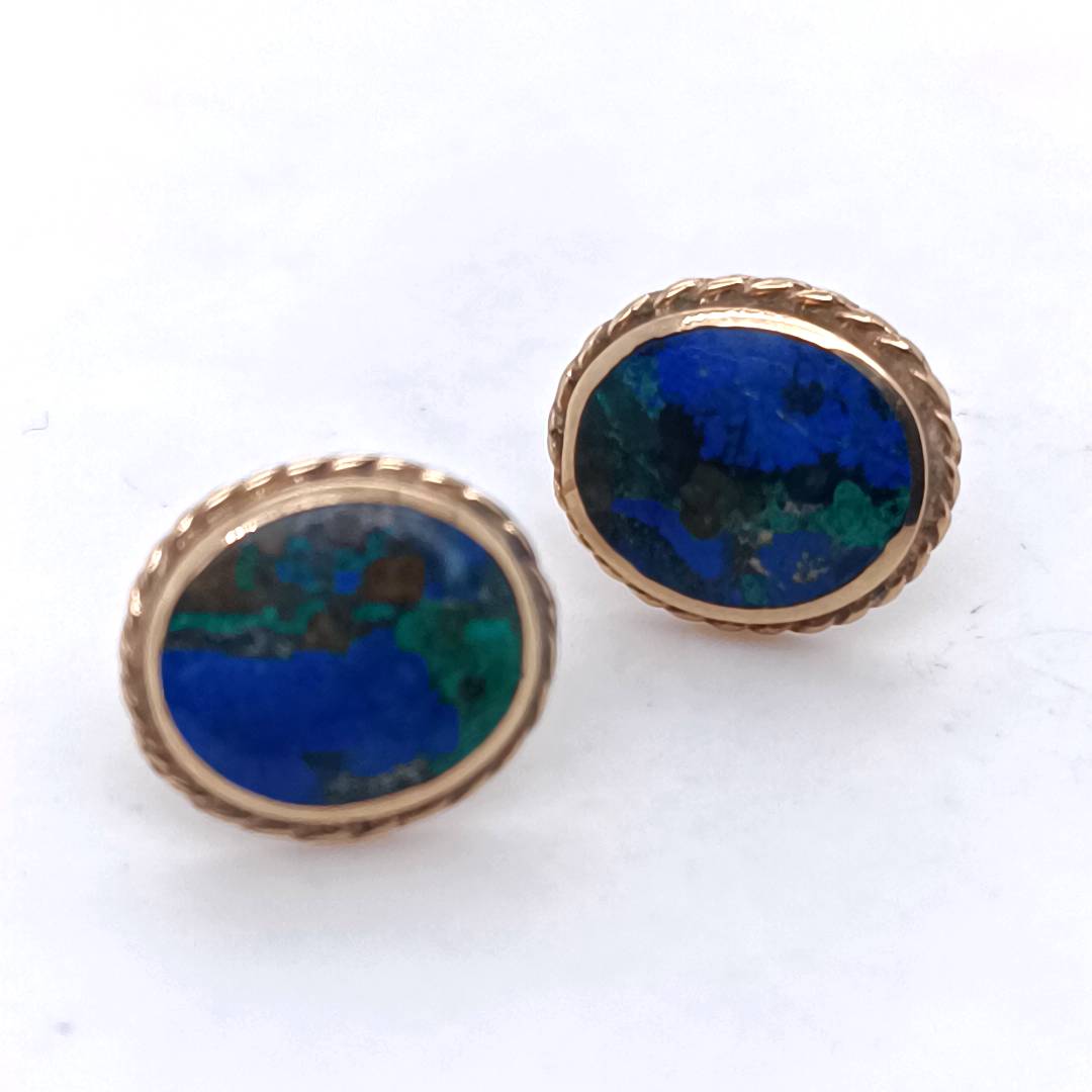Azurite & Gold Vintage Stud Earrings