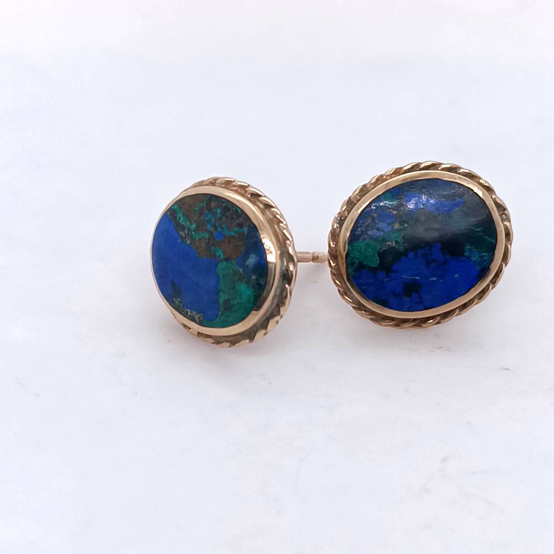Azurite & Gold Vintage Stud Earrings