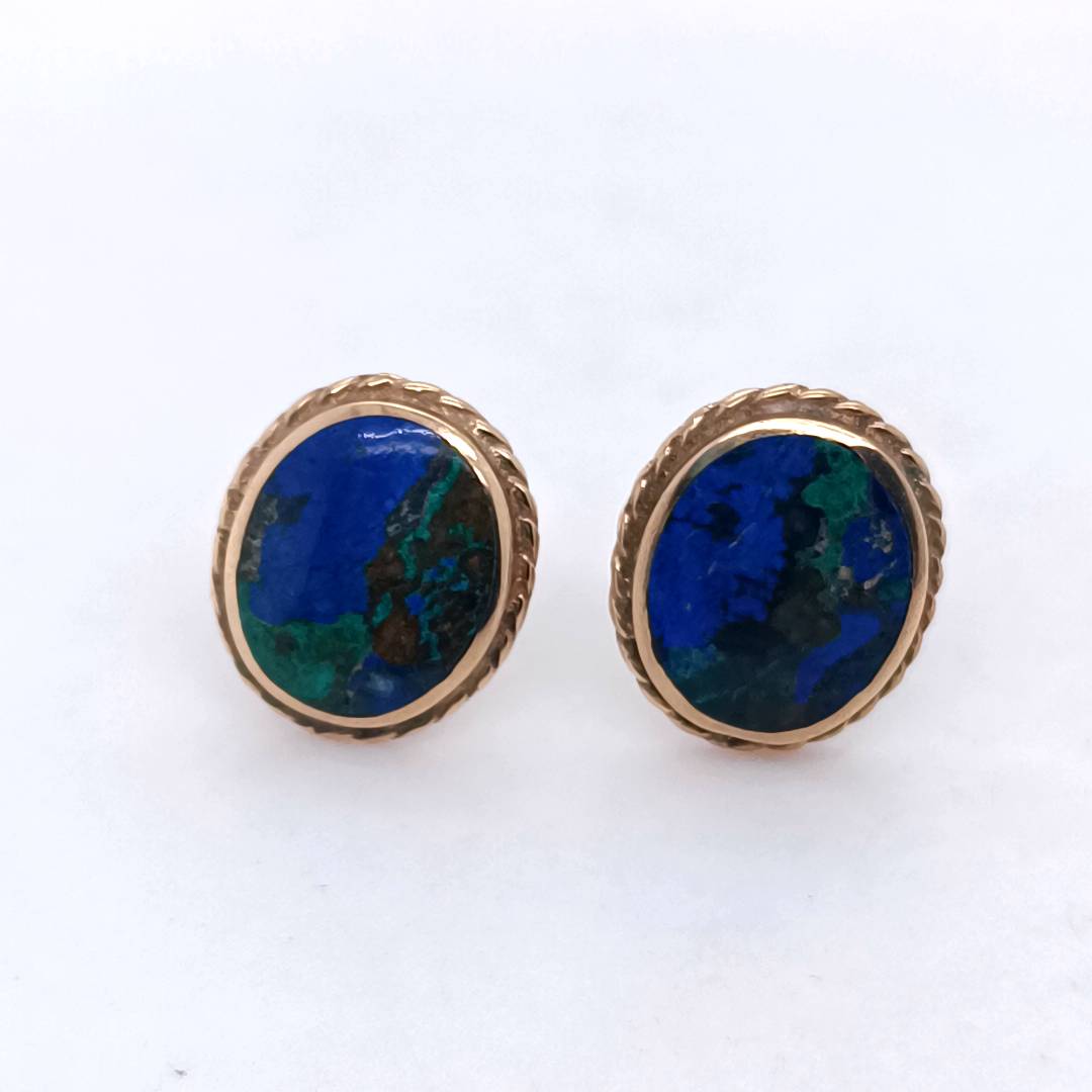 Azurite & Gold Vintage Stud Earrings
