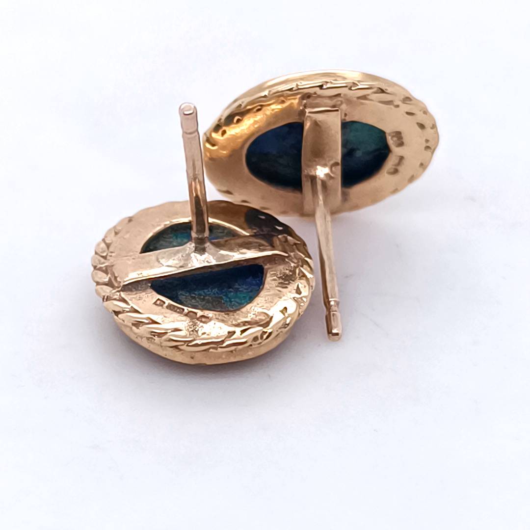 Azurite & Gold Vintage Stud Earrings