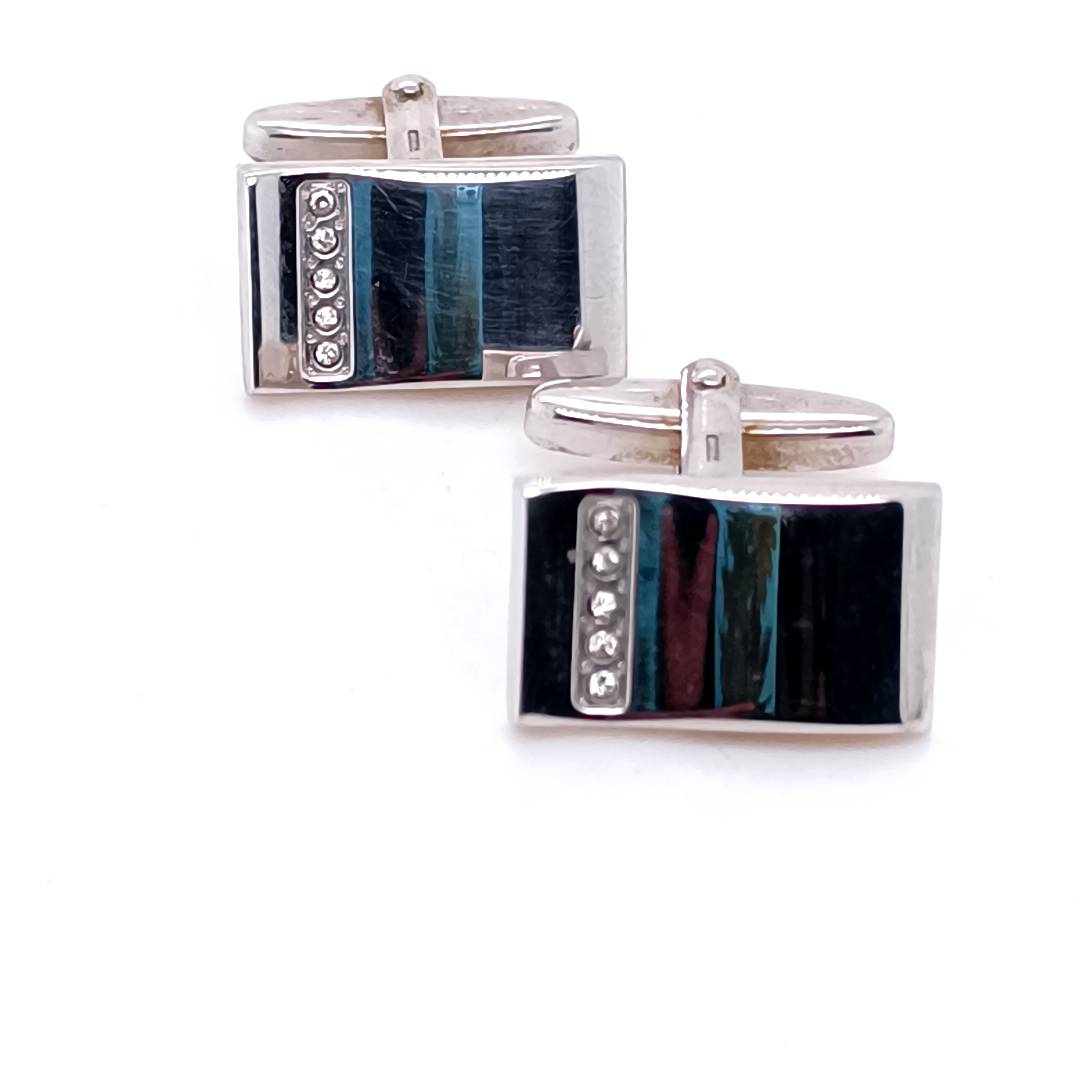 Vintage Sterling Silver Cufflinks with Cubic Zirconias