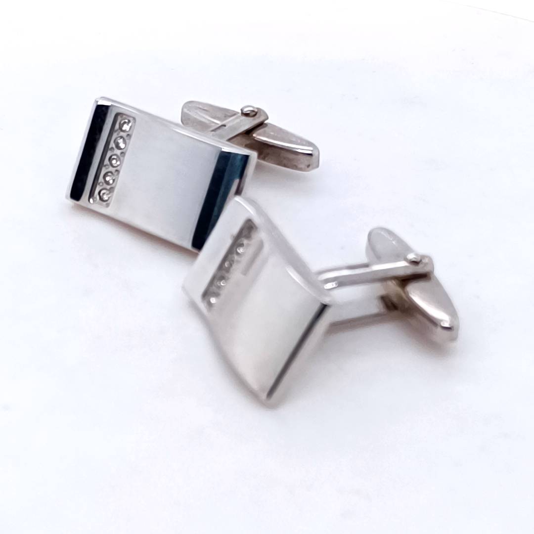 Vintage Sterling Silver Cufflinks with Cubic Zirconias