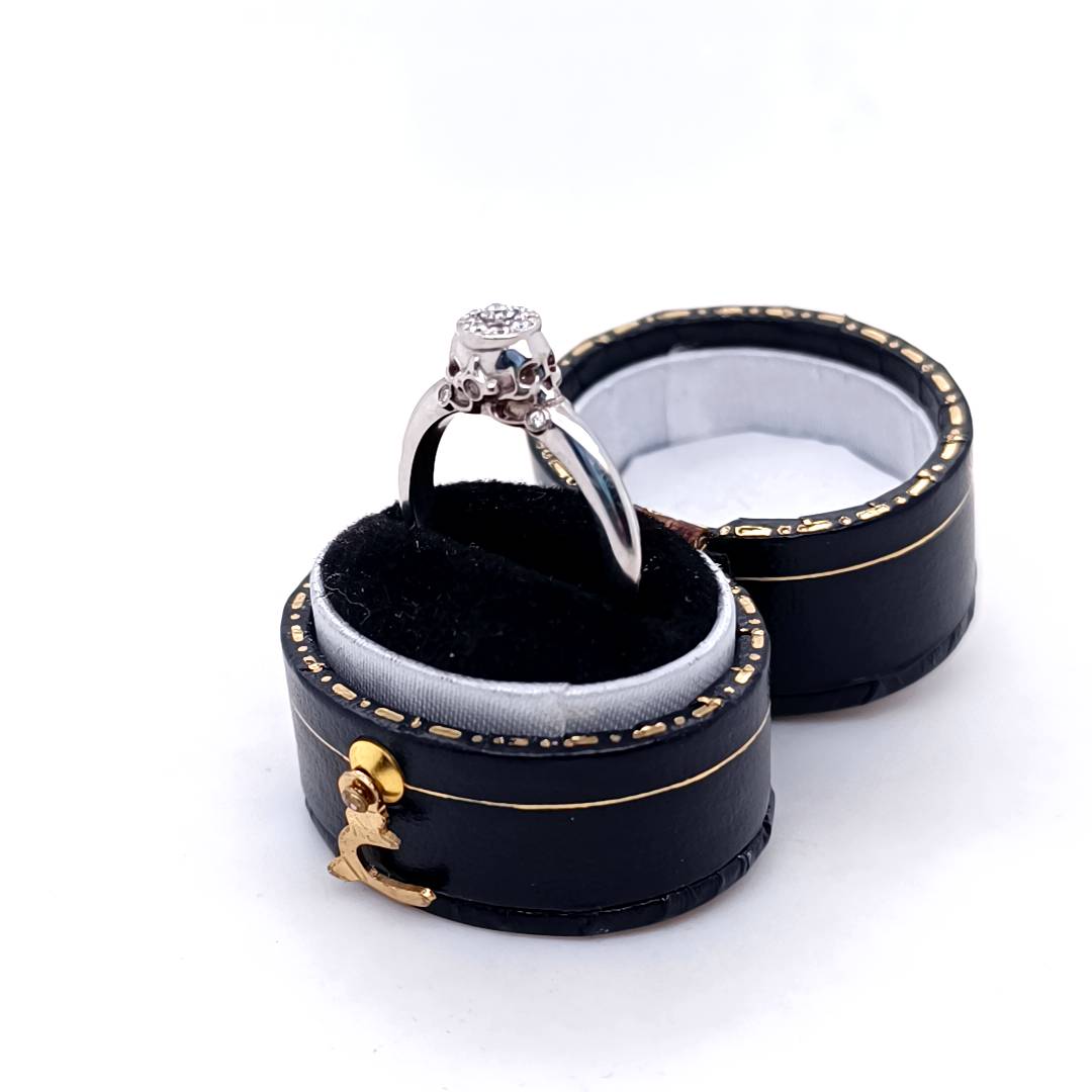 Gothic Diamond and White Gold Ring with Sculls