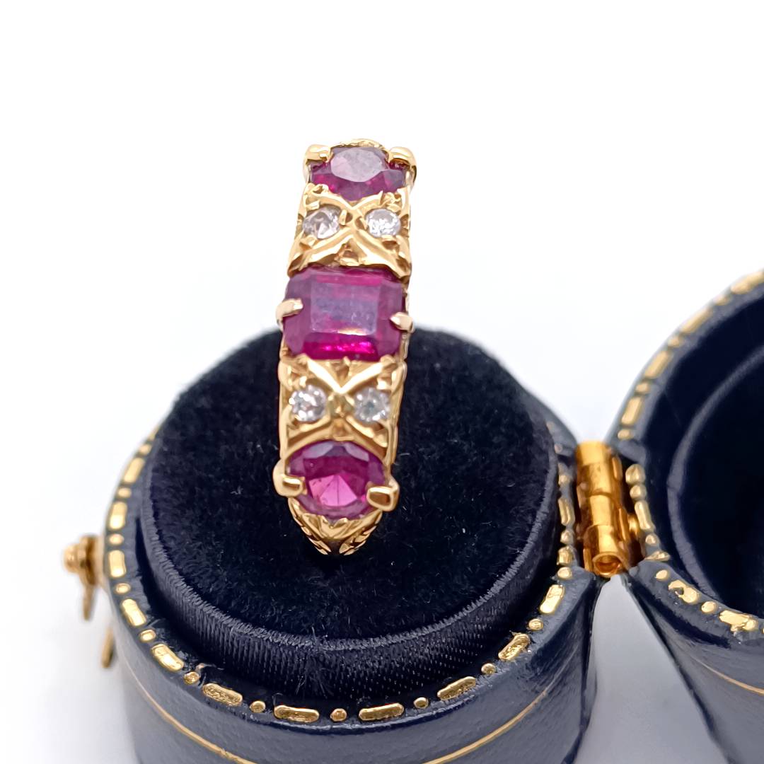 Pink Ruby & Diamond Ring, 18k Gold