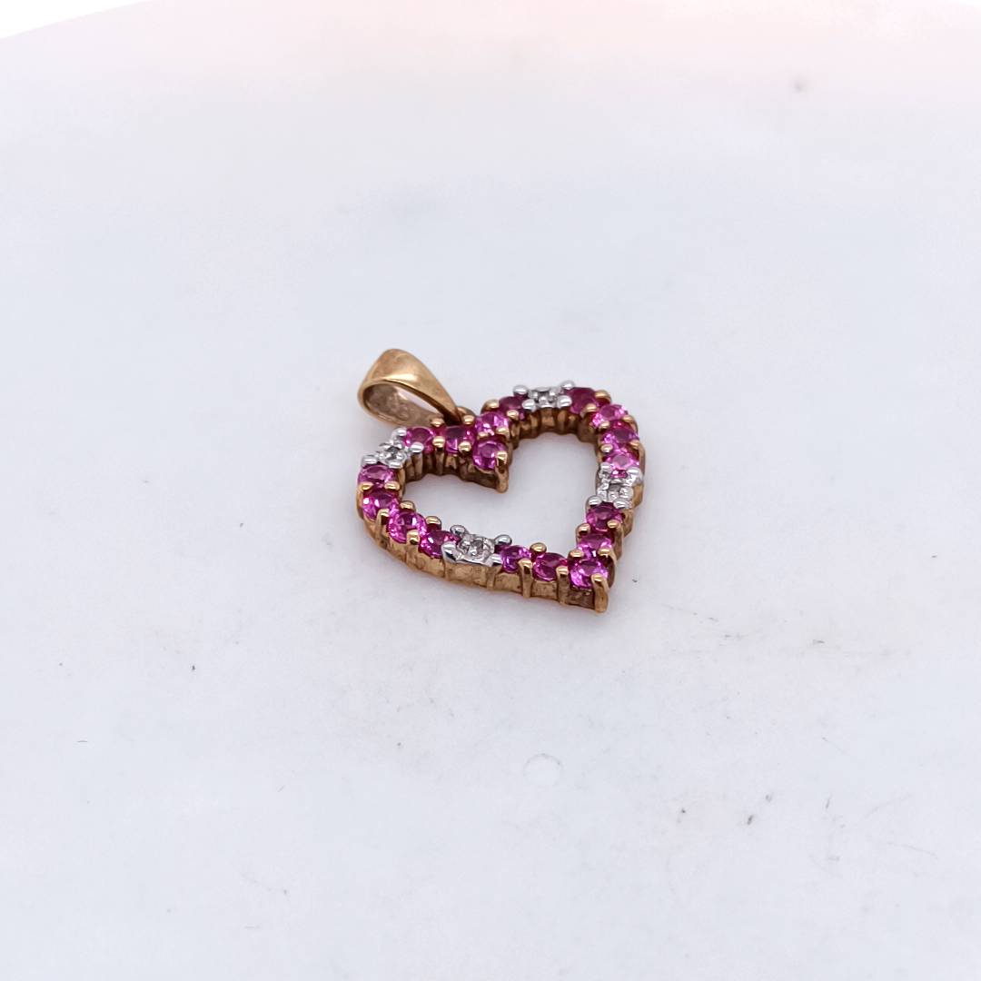 Diamond and Rubies Heart Pendant, 9k Gold