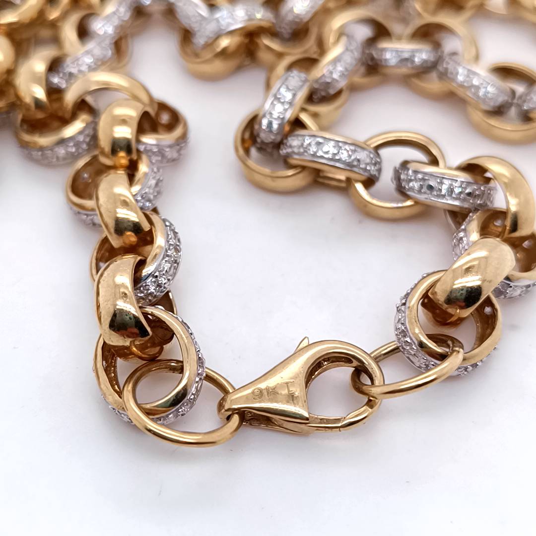 Gold Belcher Chain with Cubic Zirconias