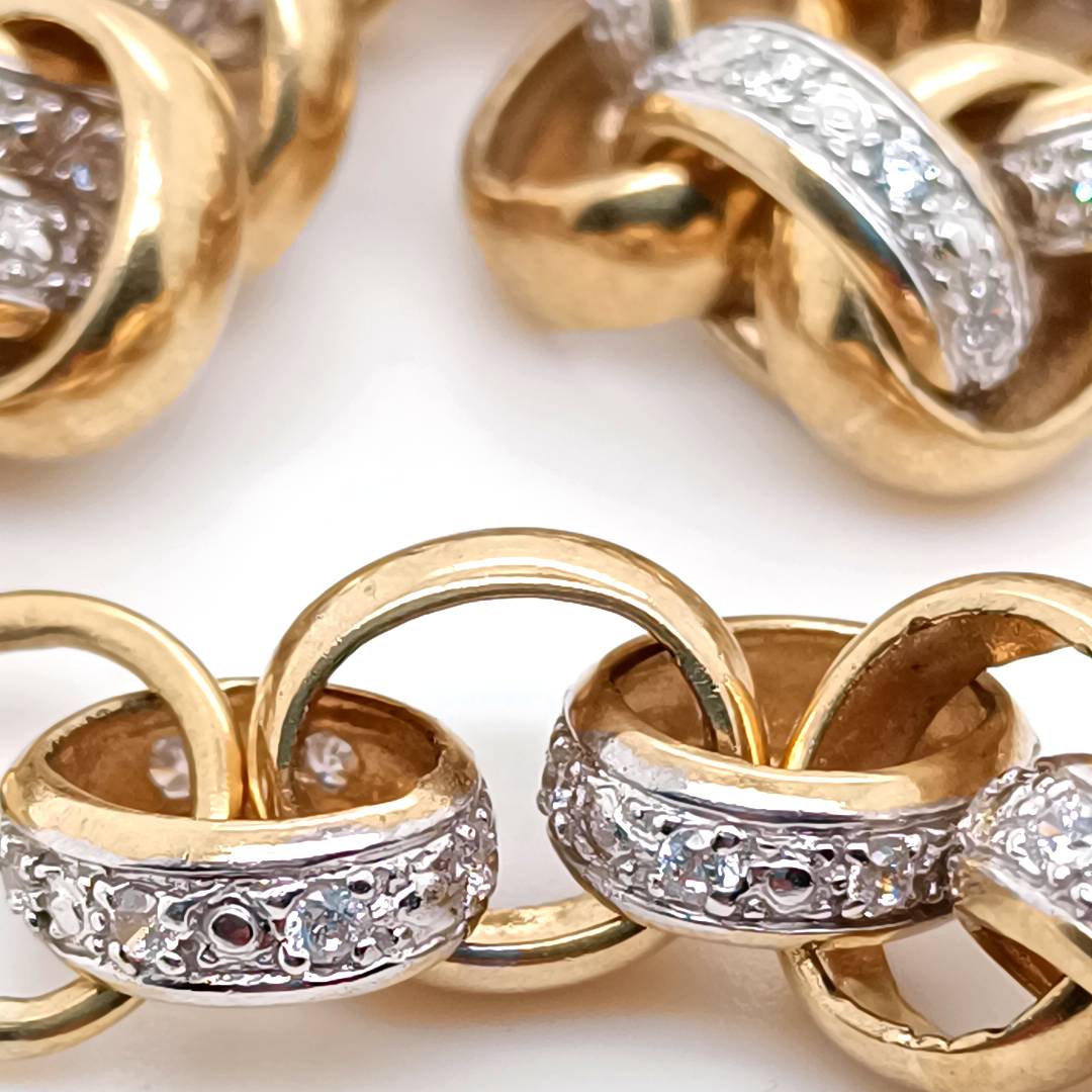 Gold Belcher Chain with Cubic Zirconias