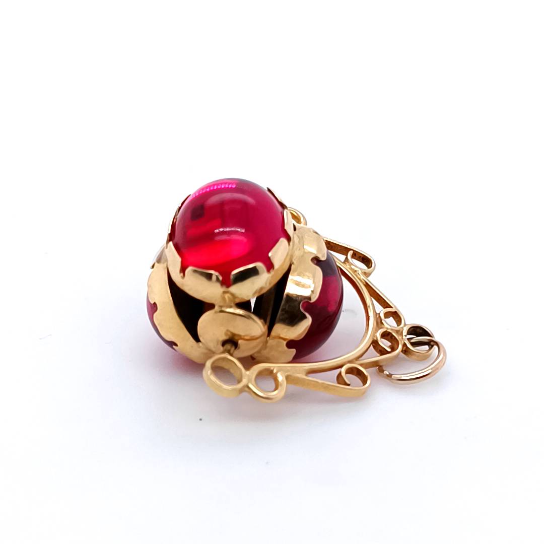 14 k Gold Fob with 3 Pink Stones
