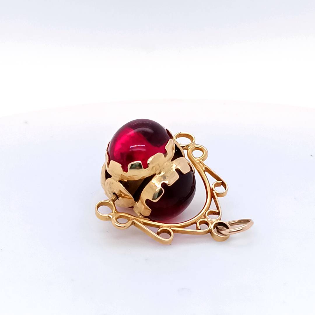14 k Gold Fob with 3 Pink Stones