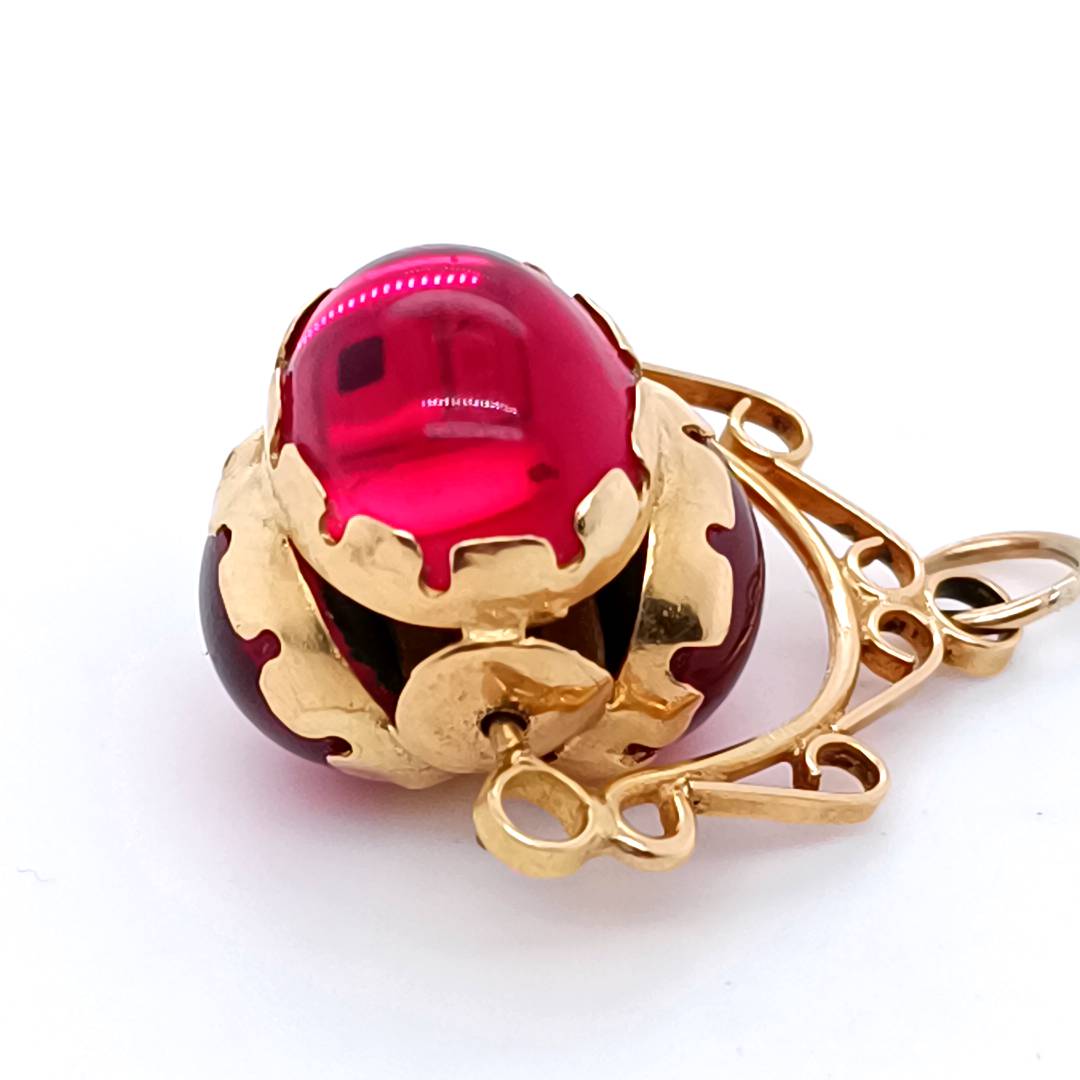 14 k Gold Fob with 3 Pink Stones