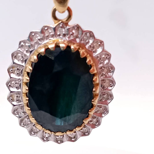 Tourmaline and Diamonds Vintage Necklace, 9k Gold