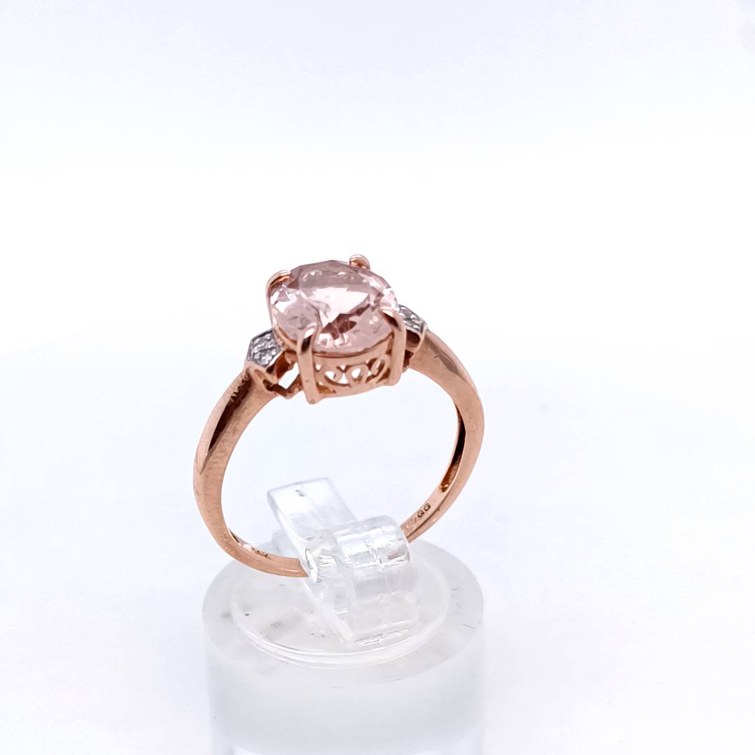 Pink Morganite & Diamond,14k Rose Gold Ring