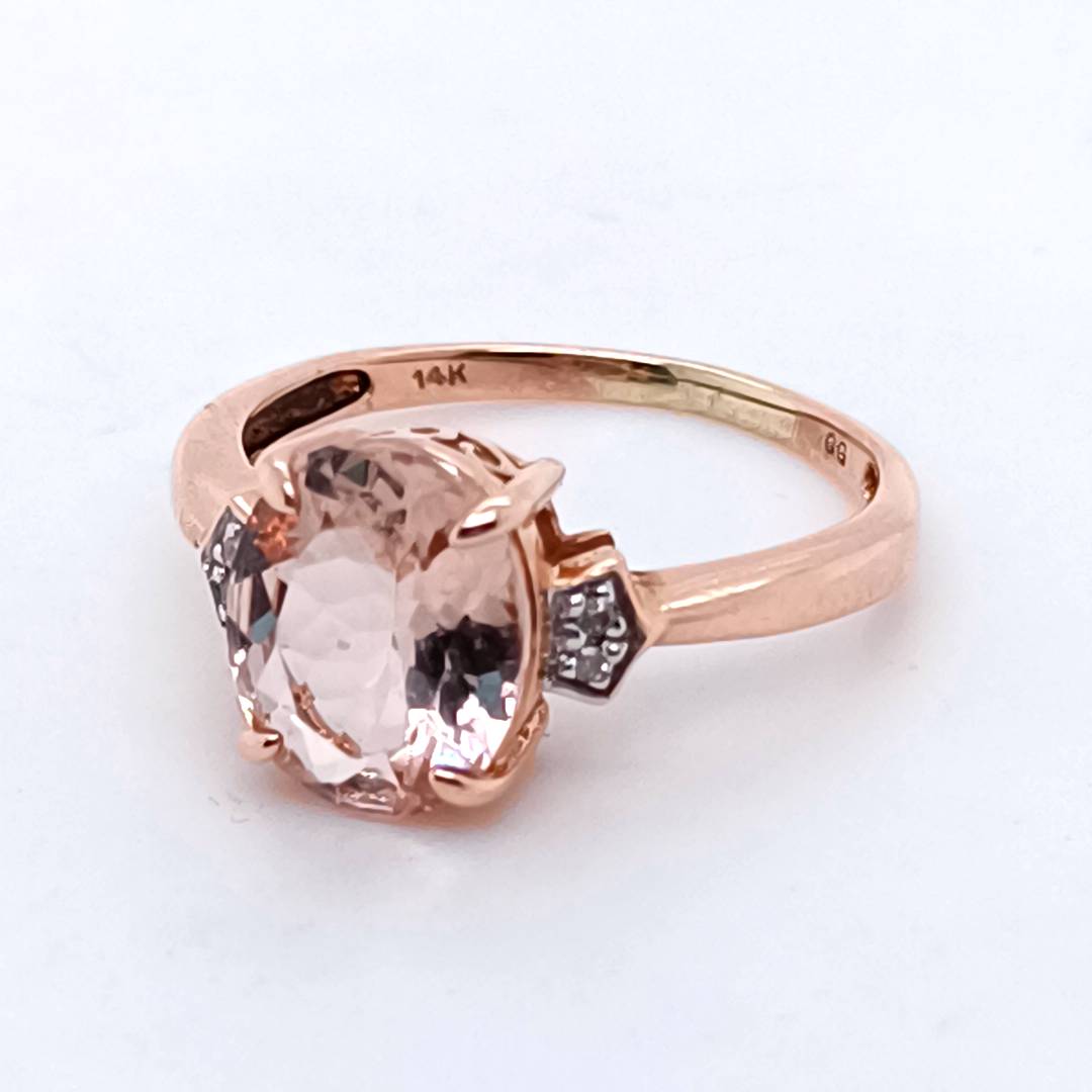 Pink Morganite & Diamond,14k Rose Gold Ring