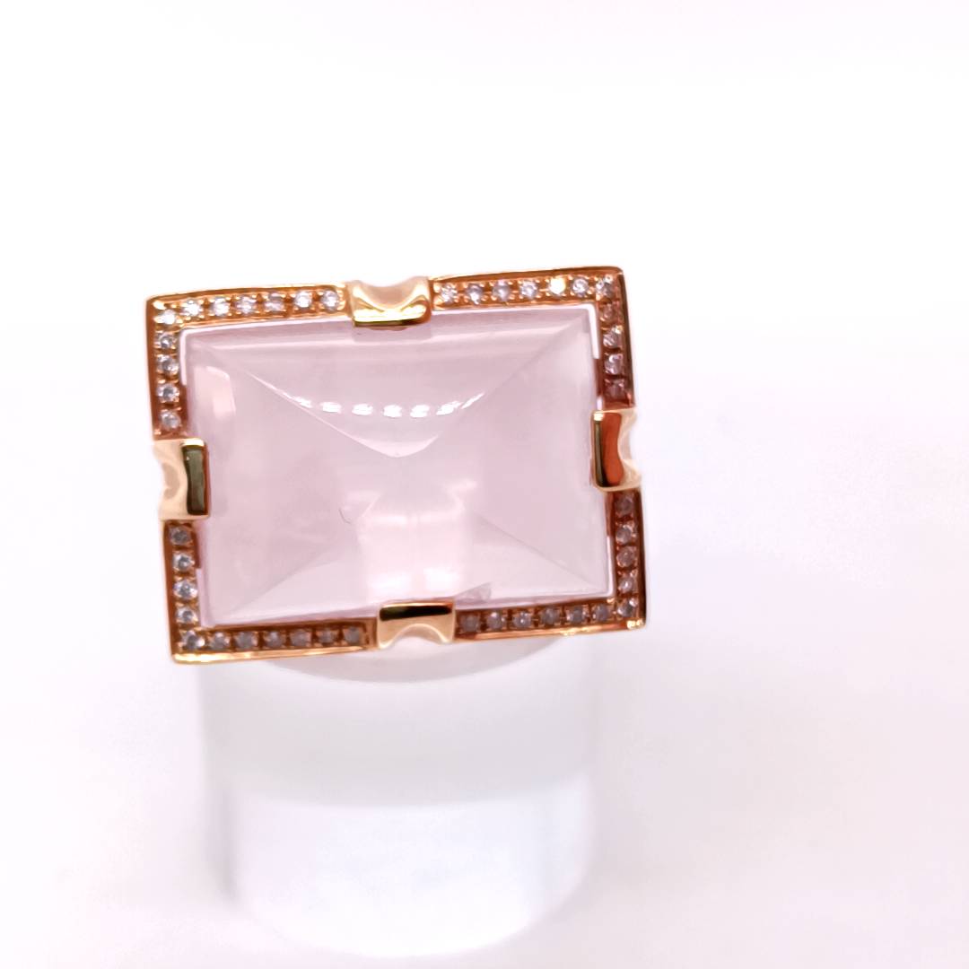 Rose Quartz, Diamonds, 18k Rose Gold Ring