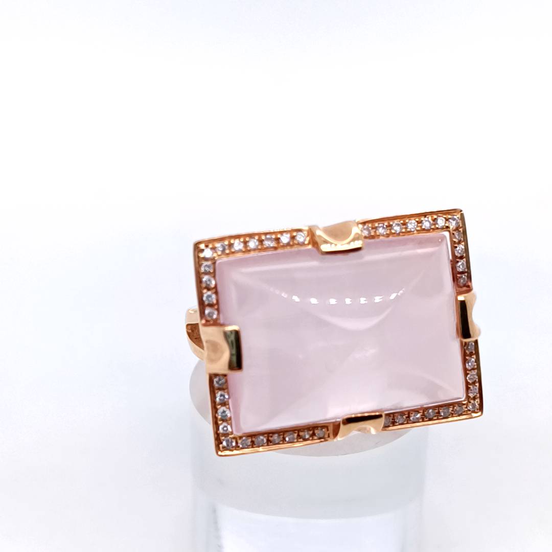 Rose Quartz, Diamonds, 18k Rose Gold Ring