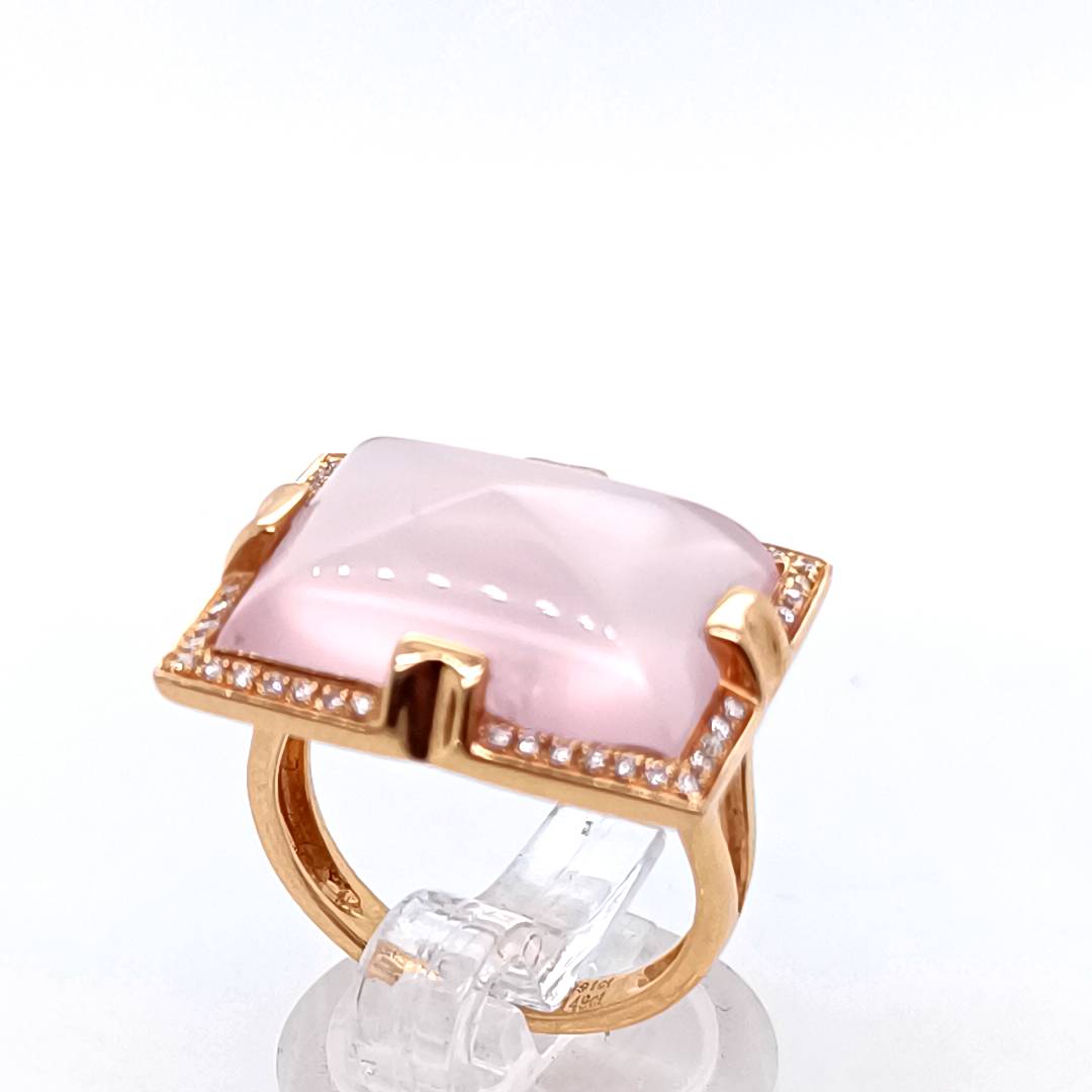 Rose Quartz, Diamonds, 18k Rose Gold Ring
