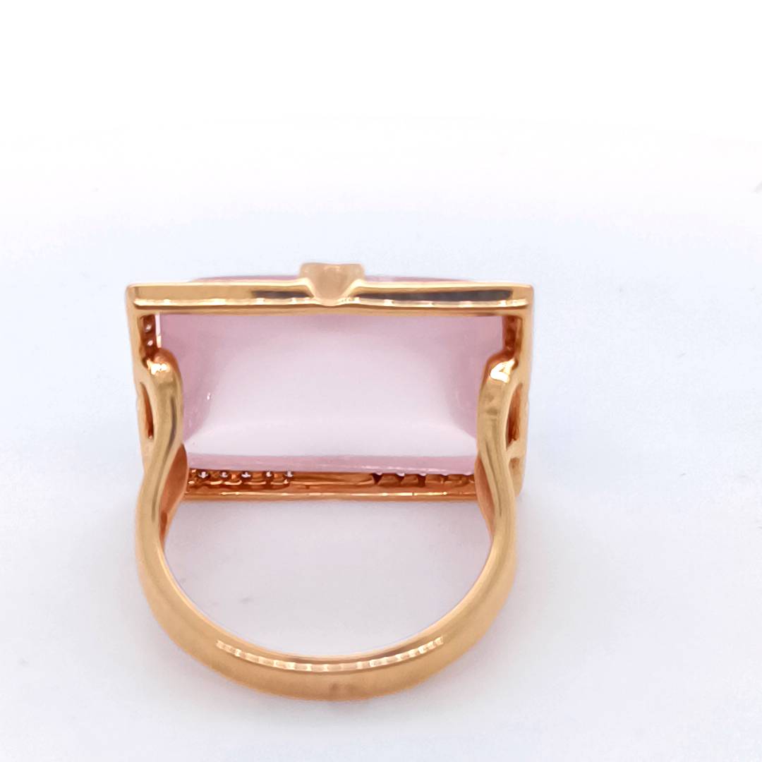 Rose Quartz, Diamonds, 18k Rose Gold Ring