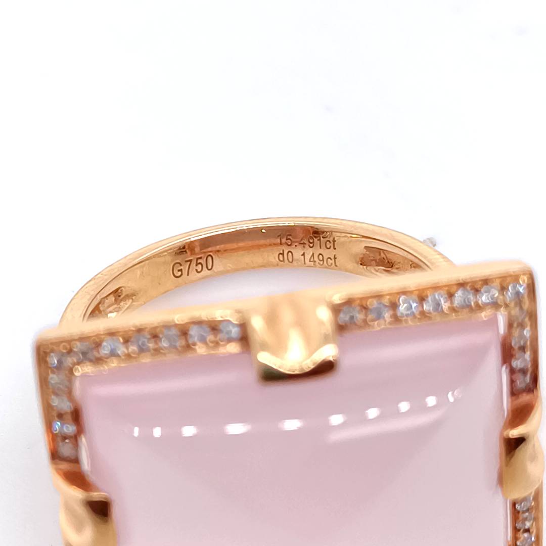 Rose Quartz, Diamonds, 18k Rose Gold Ring
