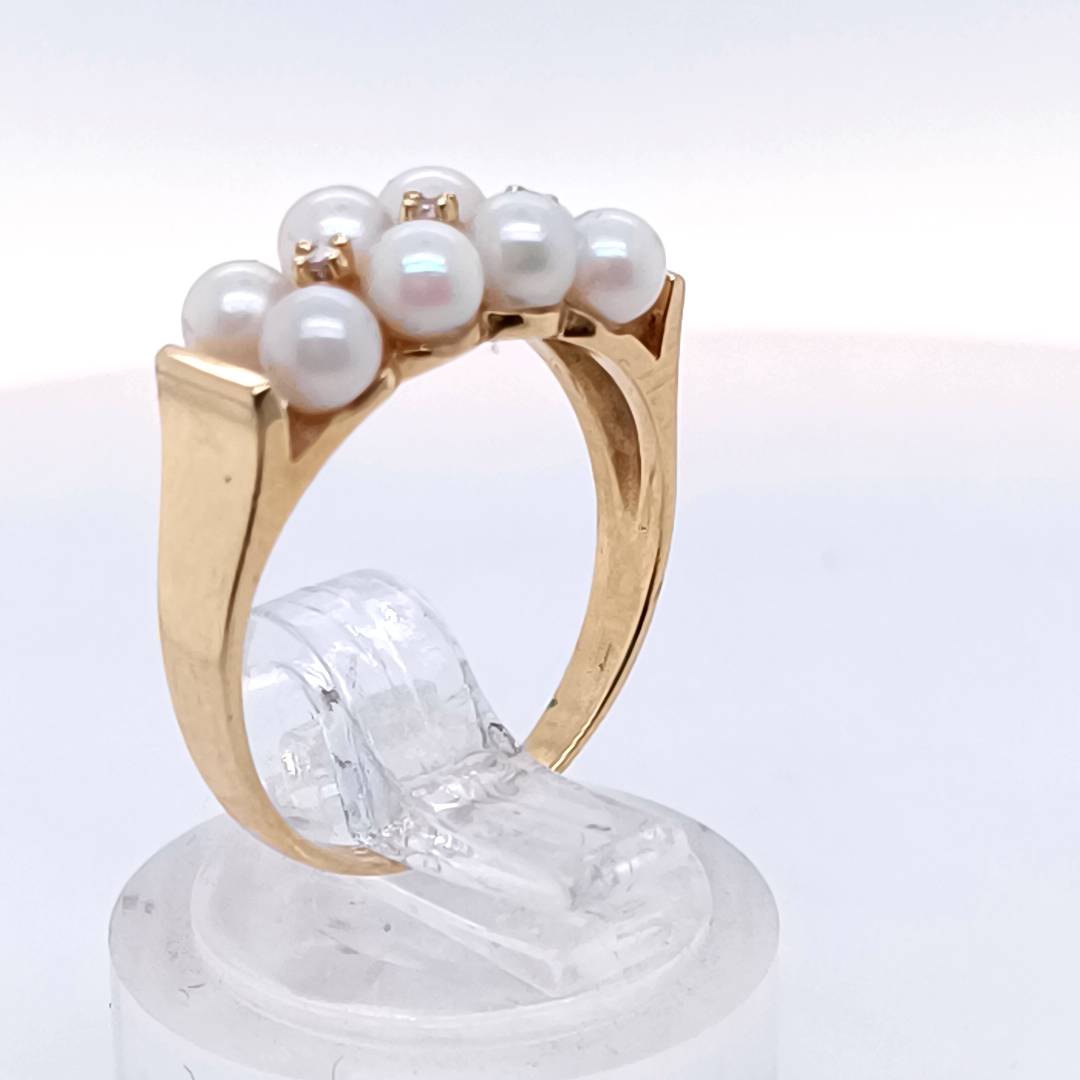 Vintage Pearl & Diamond Ring, 14 k Gold