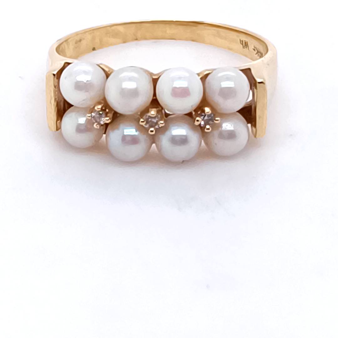 Vintage Pearl & Diamond Ring, 14 k Gold