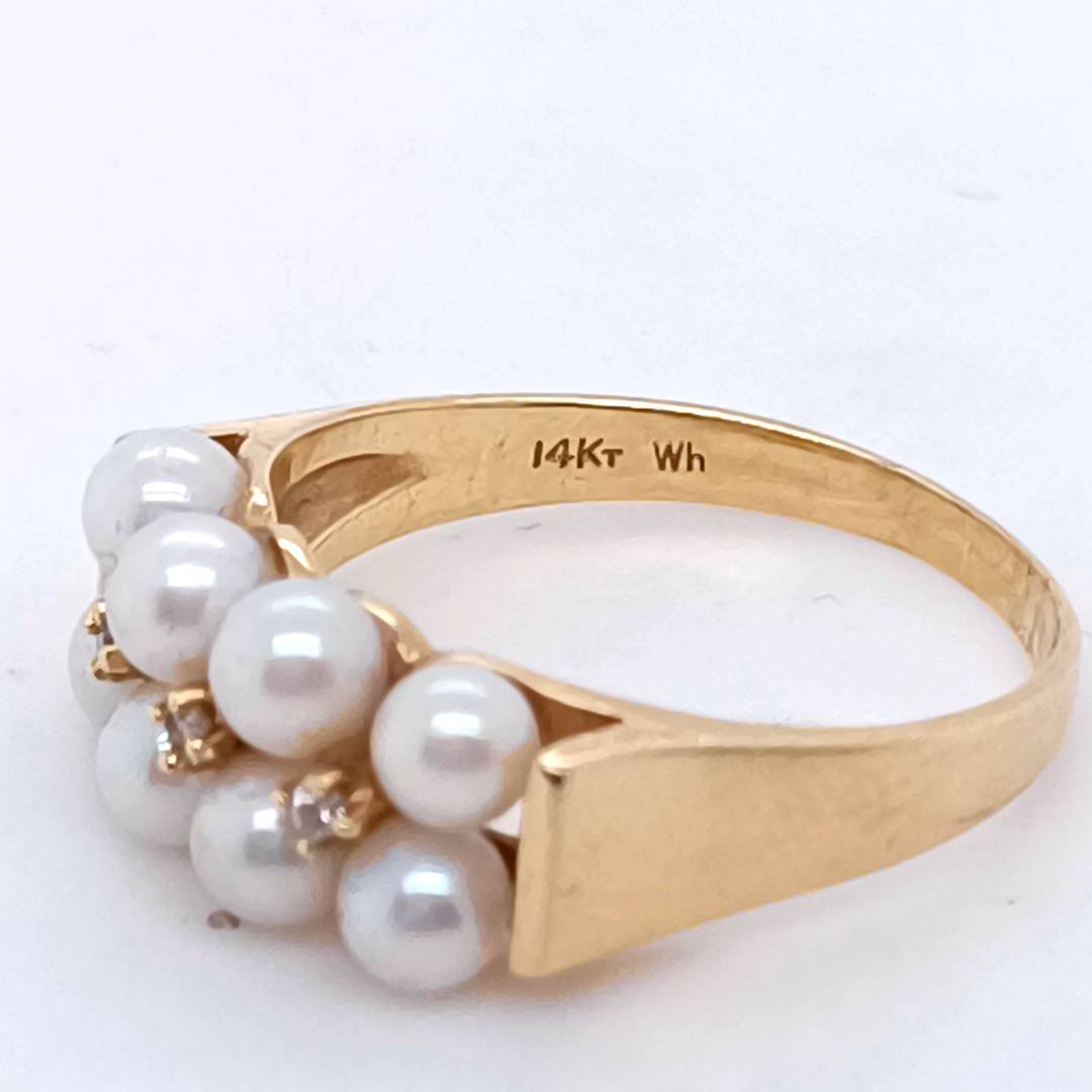 Vintage Pearl & Diamond Ring, 14 k Gold