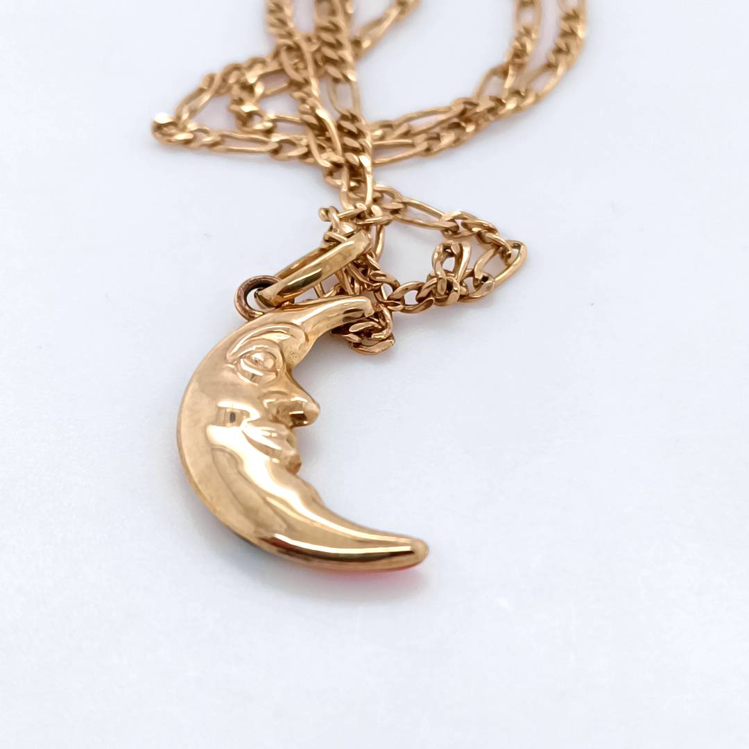 Crescent Moon Gold Necklace, 9k Gold & Color Glaze