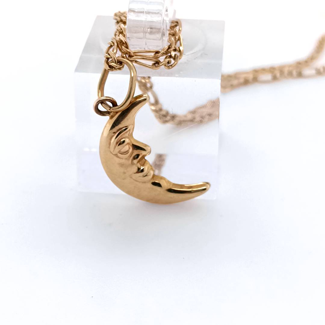 Crescent Moon Gold Necklace, 9k Gold & Color Glaze