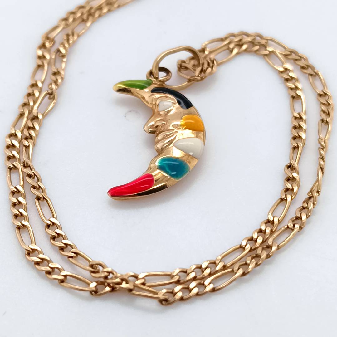 Crescent Moon Gold Necklace, 9k Gold & Color Glaze
