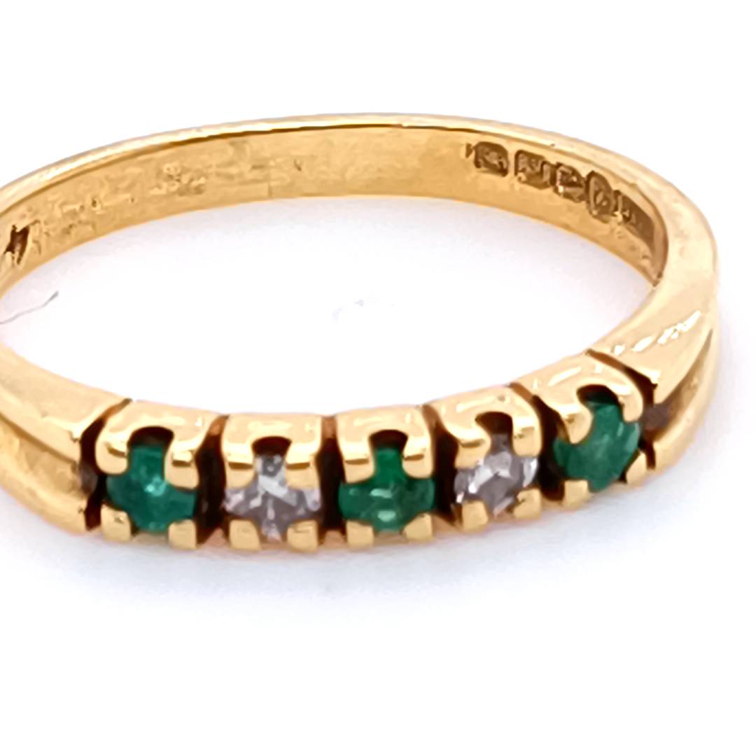 Emerald & Diamond Band Ring , 18k Gold