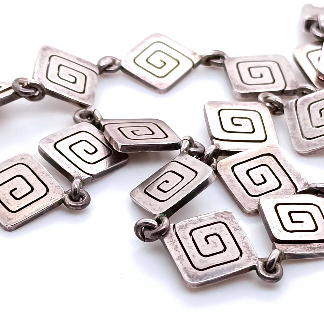 Spiral Square Links Necklace Sterling Silver
