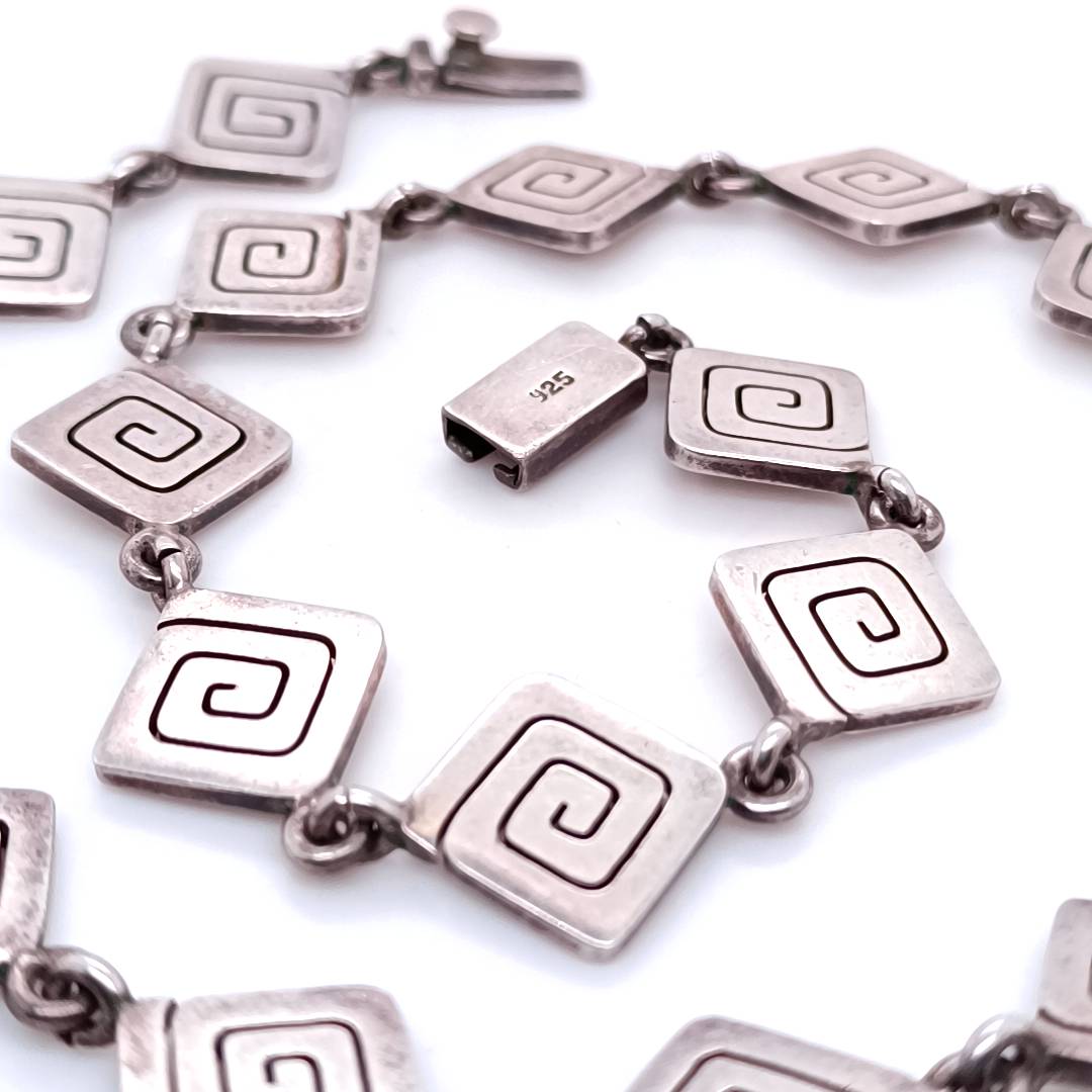 Spiral Square Links Necklace Sterling Silver