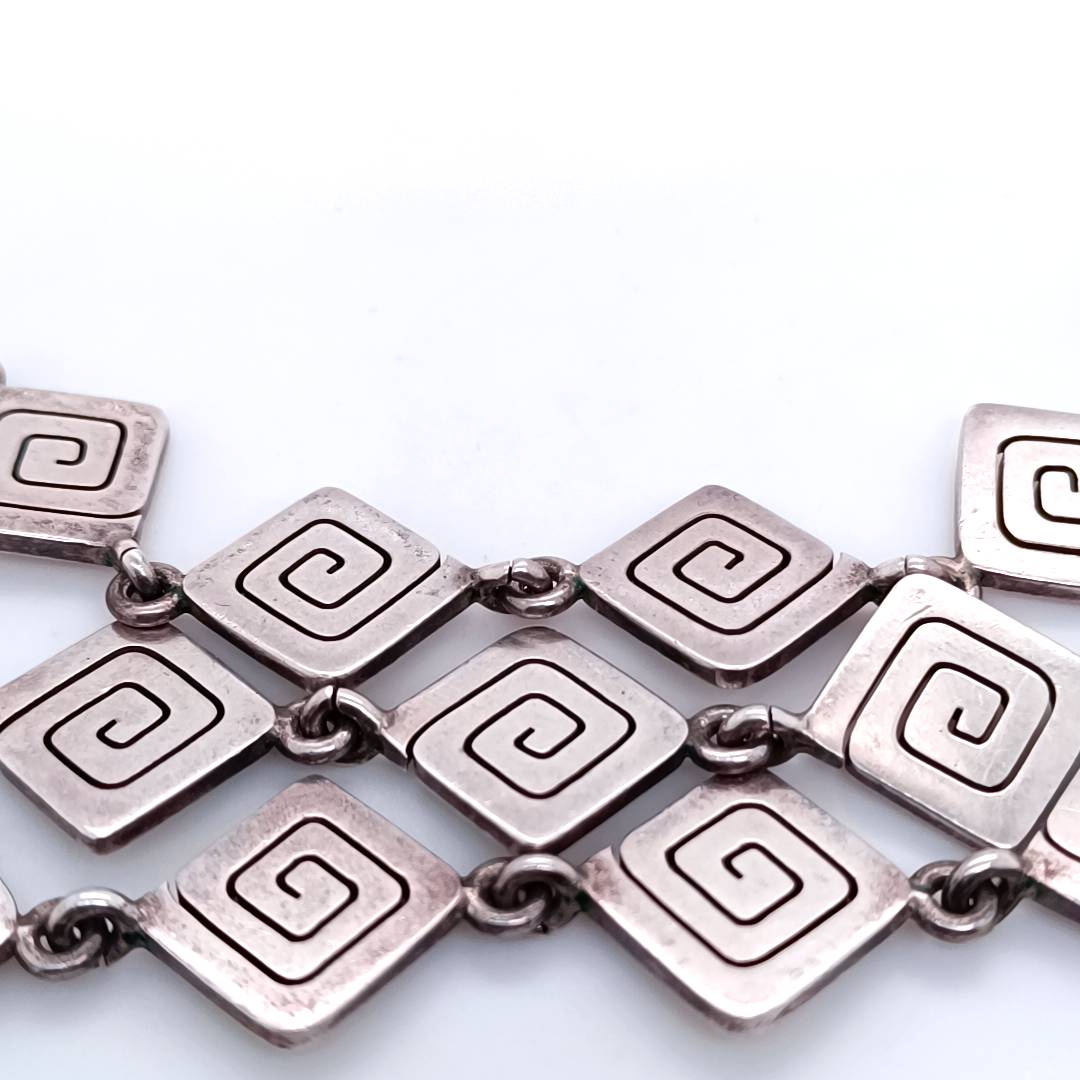 Spiral Square Links Necklace Sterling Silver